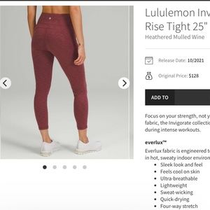 Lululemon invigorate high rise tights size 0 nwt